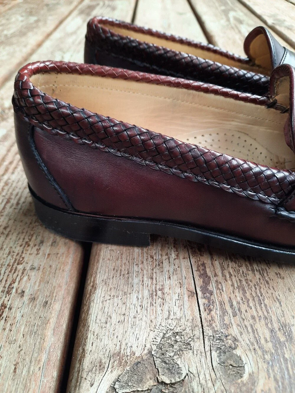 Allen Edmonds Maxfield Burgundy Leather Slip-on Tassle Braided Loafer Size 8.5